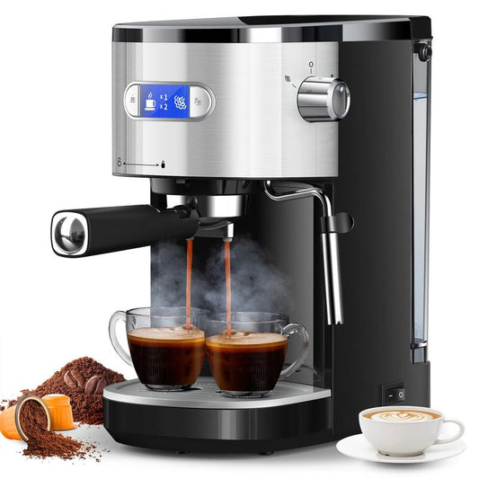 High-Pressure Espresso Coffee Maker â€?20 Bar Pump 💨 | Steam Wand 🥛 | Capsule Compatible 🎯 | Removable Water Tank 💧 | 1350W Power âš?for Lattes & Cappuccinos 🍵